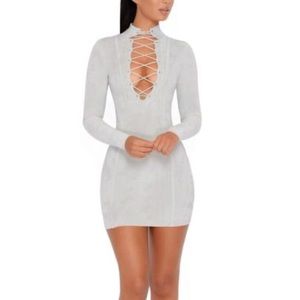 Oh Polly suede light gray corset long sleeve dress